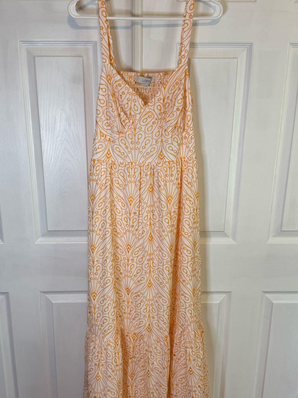 NWT LOFT Eyelet Open Back Golden Yellow & White Embroidered Maxi Dress Size 10